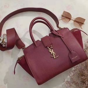 YSL burgundy velvet and leather tote